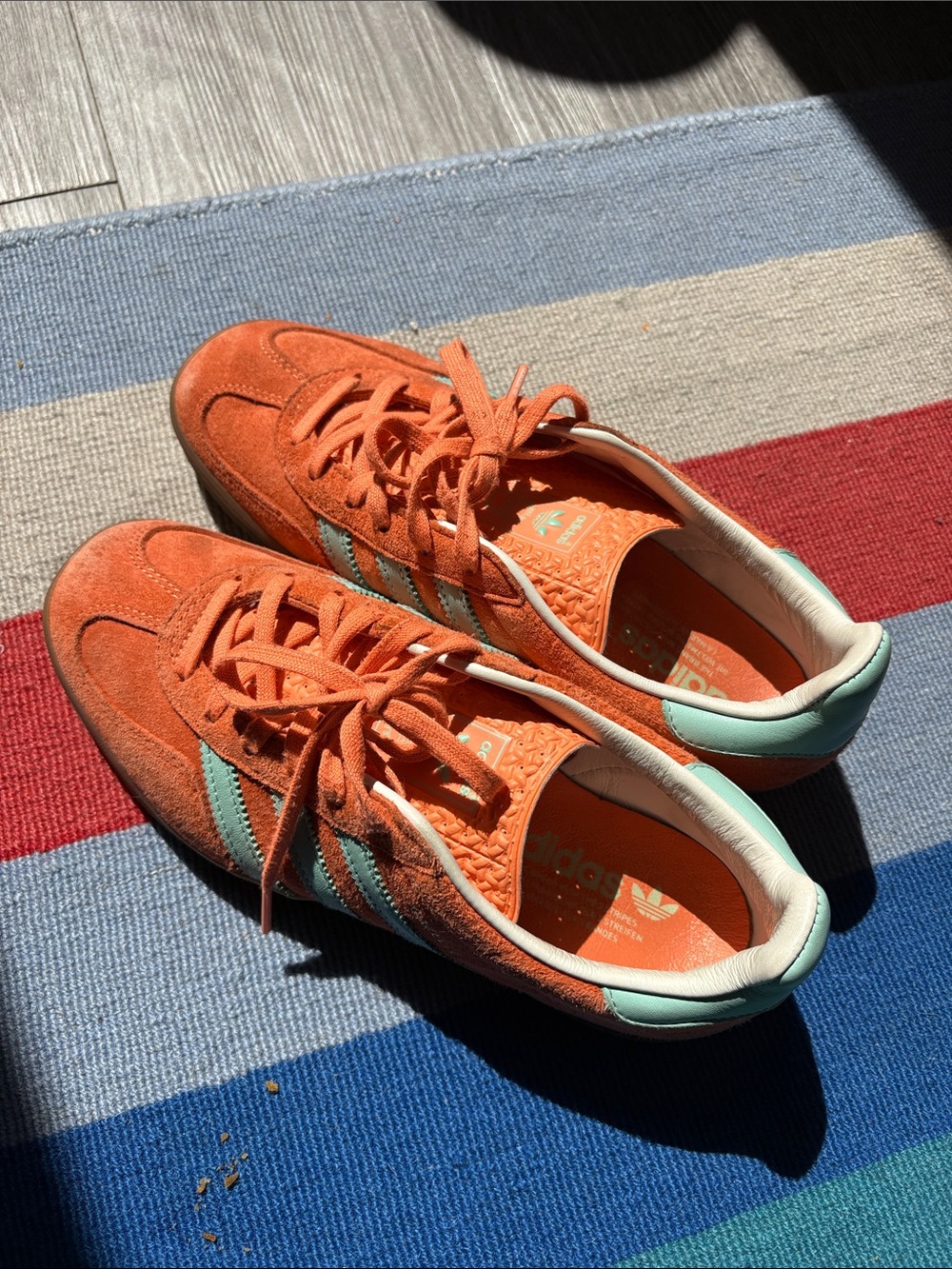 adidas Orange Suede Sneakers with Mint Heel and Stripes